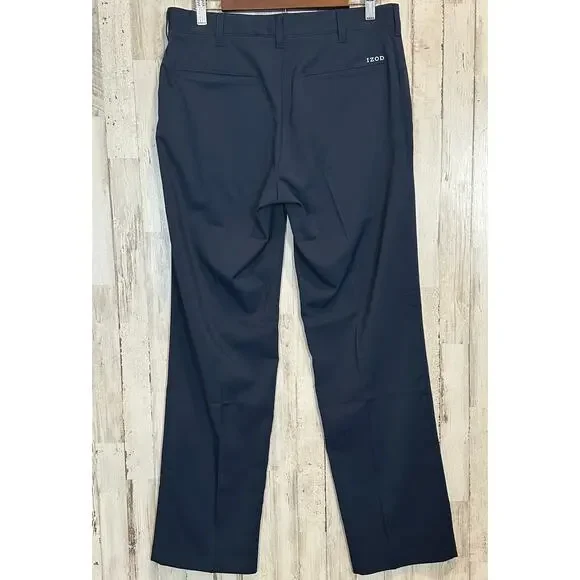 Izod Golf Mens Pants 32x32 Straight Leg Slim Navy Blue Stretch Chino Flat Front - Picture 2 of 7